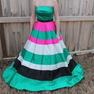 Strapless multicolor prom dress